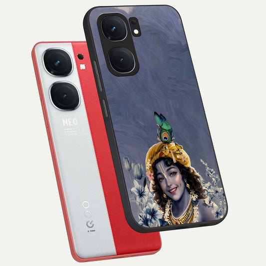  Lord Krishna phone case For iQOO Neo 9 Pro showing premium glass back cover with detailed artwork