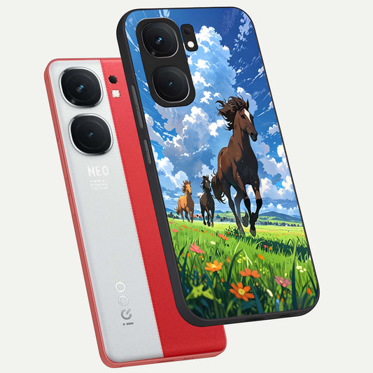  Majestic Horses Galloping phone case For iQOO Neo 9 Pro showing premium glass back cover with detailed artwork