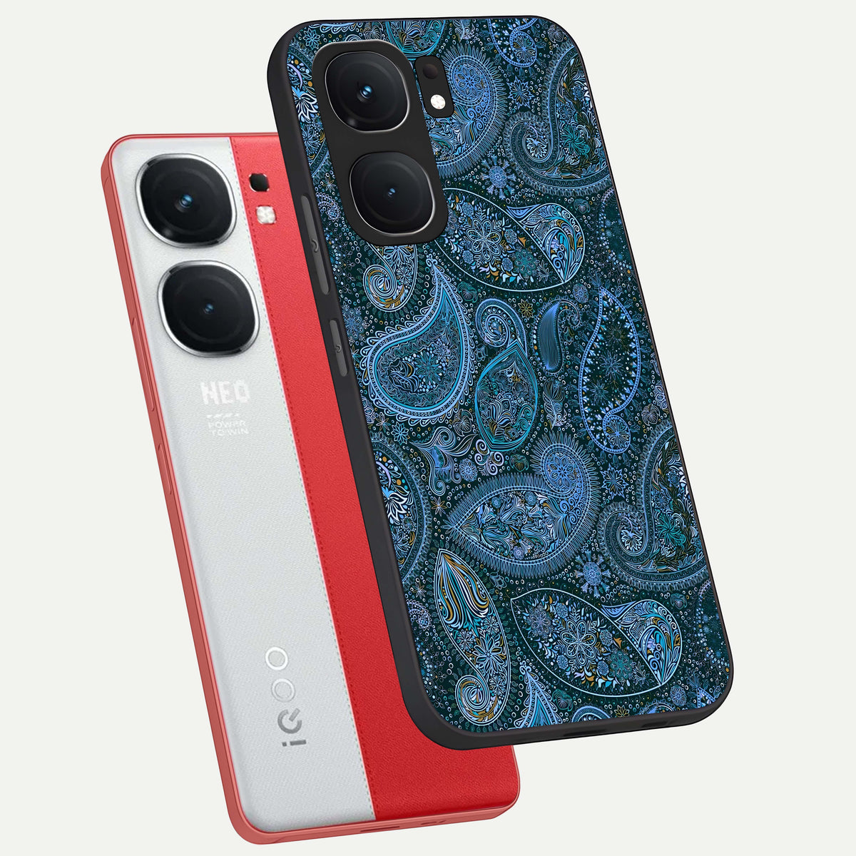 Midnight Paisley Glow phone case For iQOO Neo 9 Pro showing premium glass back cover with detailed artwork