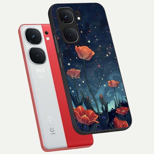  Midnight Tulip Glow phone case For iQOO Neo 9 Pro showing premium glass back cover with detailed artwork
