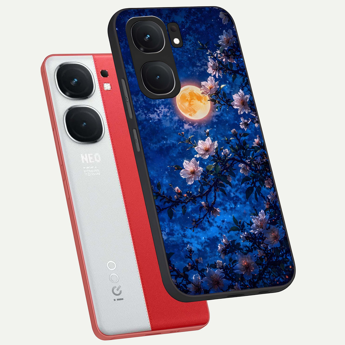  Moonlit Blossoms Night phone case For iQOO Neo 9 Pro showing premium glass back cover with detailed artwork