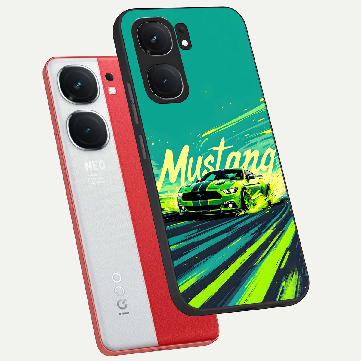  Mustang Bang phone case For iQOO Neo 9 Pro showing premium glass back cover with detailed artwork