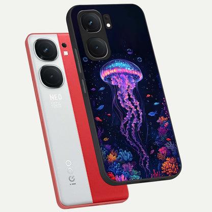  Neon Jellyfish phone case For iQOO Neo 9 Pro showing premium glass back cover with detailed artwork