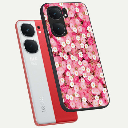  Pink Daisy Bliss phone case For iQOO Neo 9 Pro showing premium glass back cover with detailed artwork
