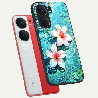 Pink Flowers in Water phone case For iQOO Neo 9 Pro showing premium glass back cover with detailed artwork
