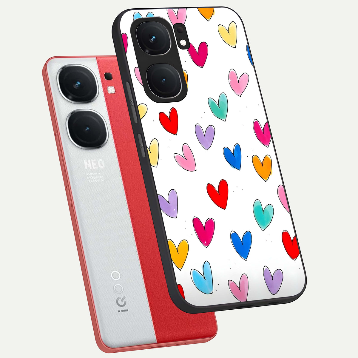  Playful Love Doodles phone case For iQOO Neo 9 Pro showing premium glass back cover with detailed artwork