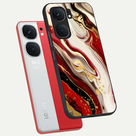  Red And White Marble phone case For iQOO Neo 9 Pro showing premium glass back cover with detailed artwork