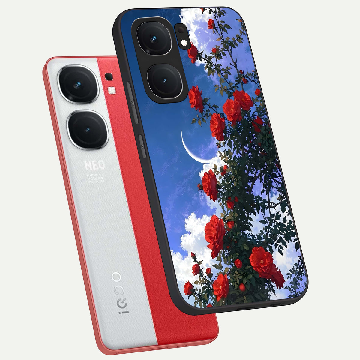  Rose Drift Flowers phone case For iQOO Neo 9 Pro showing premium glass back cover with detailed artwork