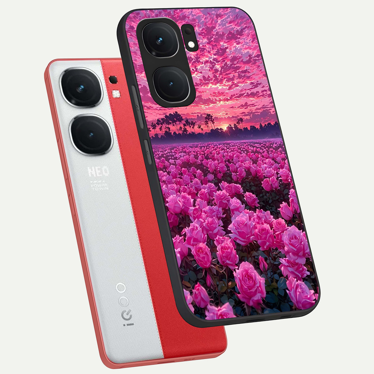  Rose Sunset Valley phone case For iQOO Neo 9 Pro showing premium glass back cover with detailed artwork