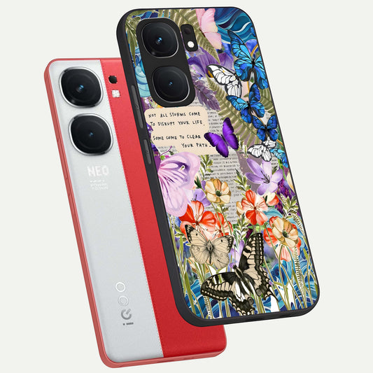  Storm Path Bloom phone case For iQOO Neo 9 Pro showing premium glass back cover with detailed artwork