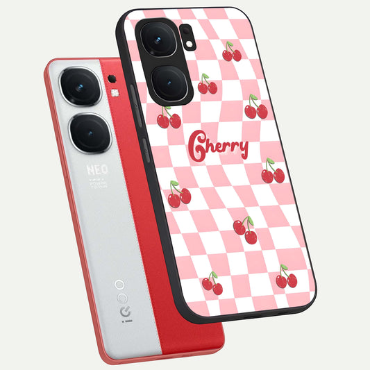  Sweet Cherry Vibes phone case For iQOO Neo 9 Pro showing premium glass back cover with detailed artwork