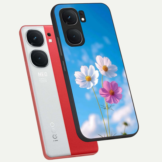  Tripple Flowers With Sky phone case For iQOO Neo 9 Pro showing premium glass back cover with detailed artwork