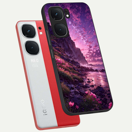  Twilight Blossom Coast phone case For iQOO Neo 9 Pro showing premium glass back cover with detailed artwork