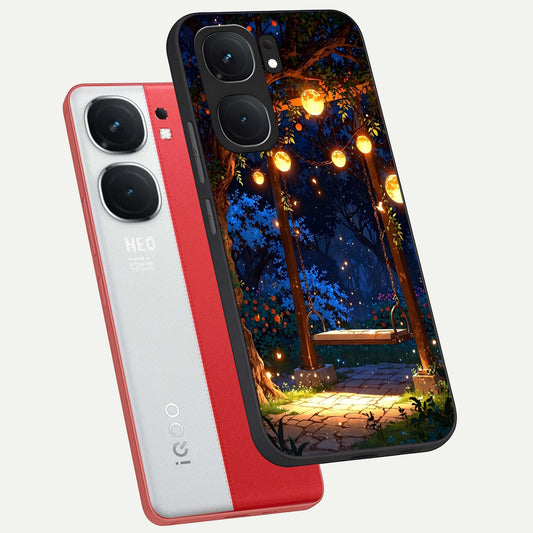  Twilight Garden Swing phone case For iQOO Neo 9 Pro showing premium glass back cover with detailed artwork