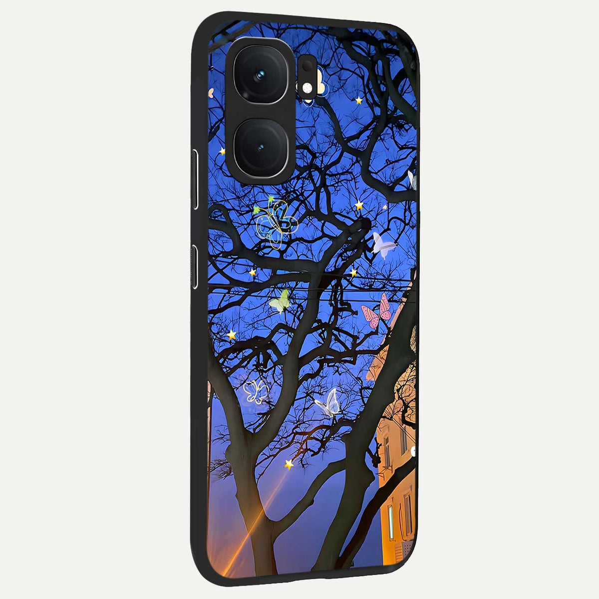  Butterfly Night Magic back cover For iQOO Neo 9 Pro slim fit glass case with vibrant aesthetic design