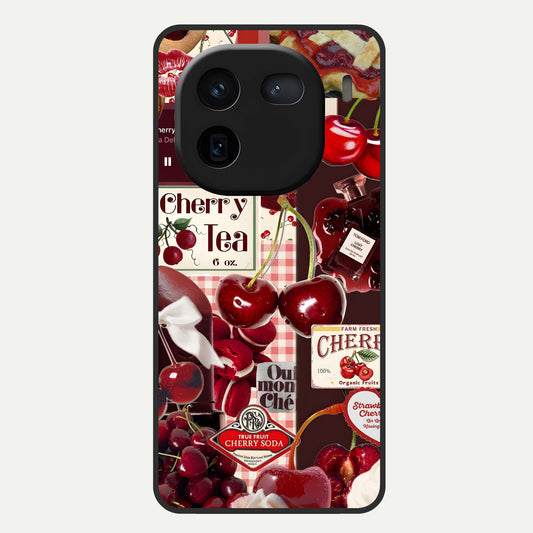  Aesthetic Cherry Tea Glass Case For iQOO 12 5G back cover – full design glossy printed glass finish