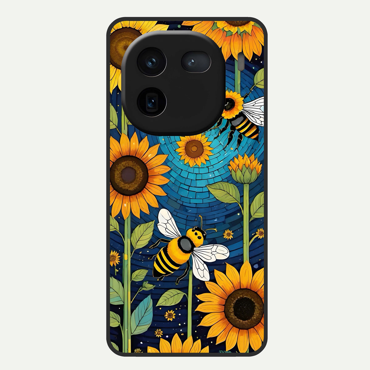  Bees And Sunflowers Glass Case For iQOO 12 5G back cover – full design glossy printed glass finish