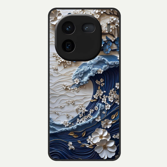  Blossom Wave Art Glass Case For iQOO 12 5G back cover – full design glossy printed glass finish