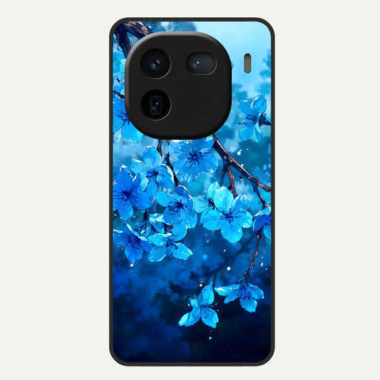  Blue Blossoms Branch Glass Case For iQOO 12 5G back cover – full design glossy printed glass finish
