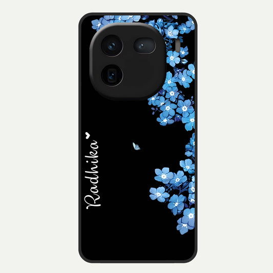  Blue Petal Dream Custom Name Glass Case For iQOO 12 5G back cover – full design glossy printed glass finish