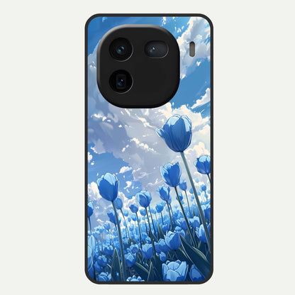  Blue Tulip Clouds Glass Case For iQOO 12 5G back cover – full design glossy printed glass finish