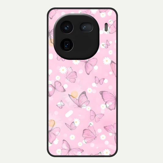  Blush Butterfly Garden Glass Case For iQOO 12 5G back cover – full design glossy printed glass finish