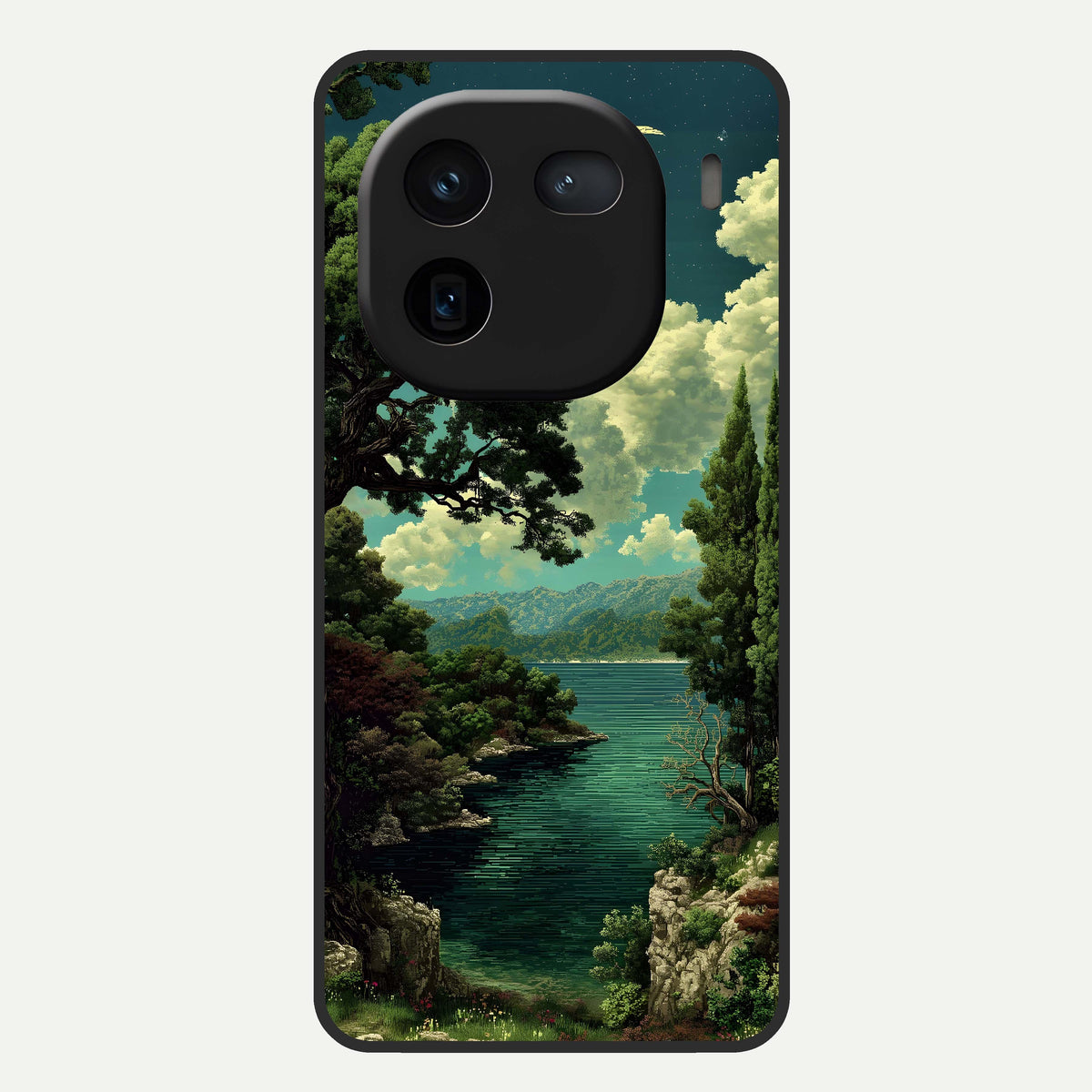  Celestial Lake Peace Glass Case For iQOO 12 5G back cover – full design glossy printed glass finish
