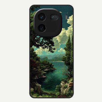  Celestial Lake Peace Glass Case For iQOO 12 5G back cover – full design glossy printed glass finish
