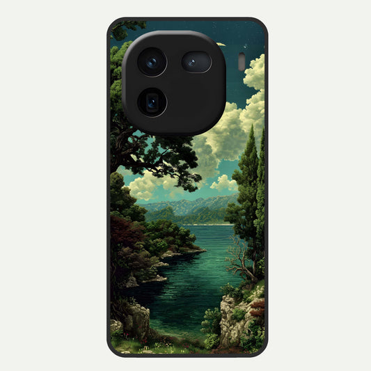  Celestial Lake Peace Glass Case For iQOO 12 5G back cover – full design glossy printed glass finish