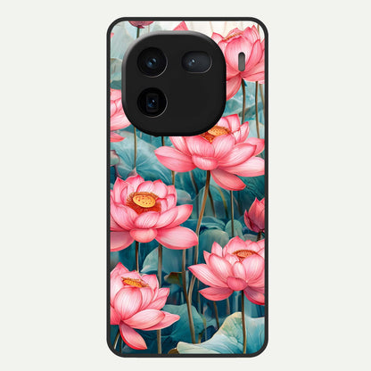  Celestial Pink Lotus Glass Case For iQOO 12 5G back cover – full design glossy printed glass finish