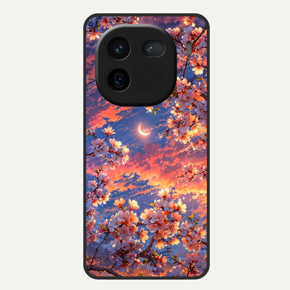  Celestial Sakura Sunset Glass Case For iQOO 12 5G back cover – full design glossy printed glass finish