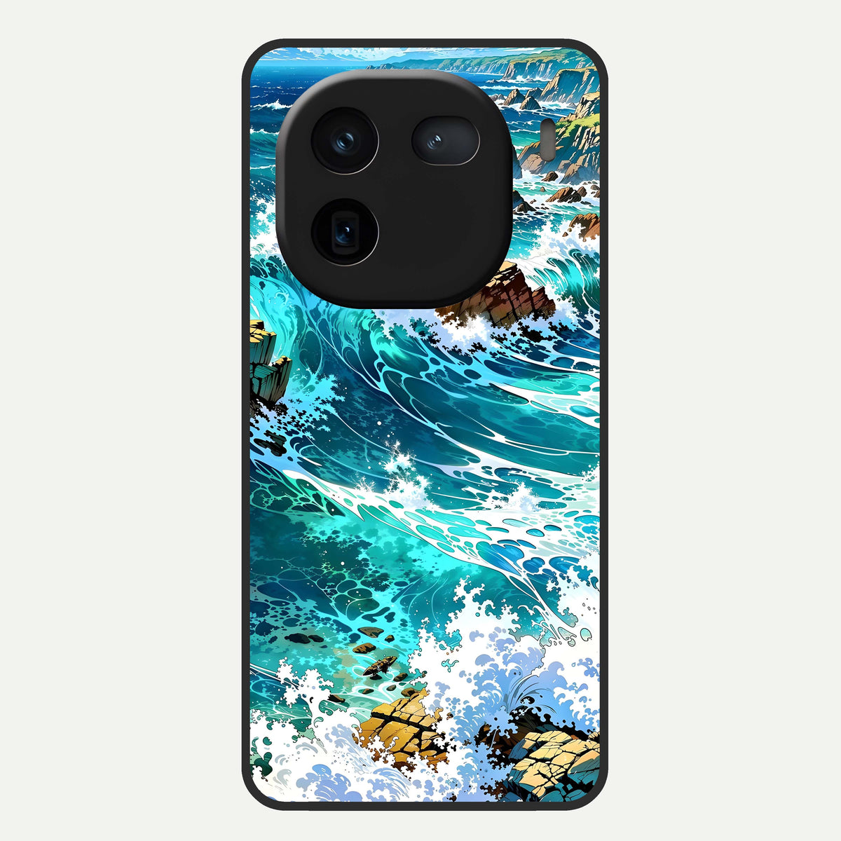  Coastal Blue Waves Glass Case For iQOO 12 5G back cover – full design glossy printed glass finish