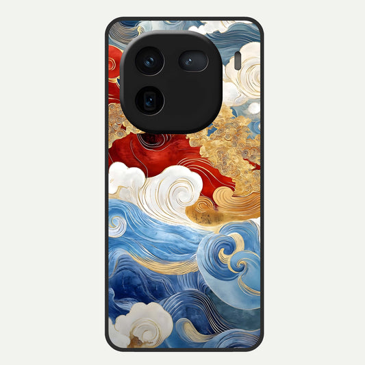  Colored Waves Glass Case For iQOO 12 5G back cover – full design glossy printed glass finish