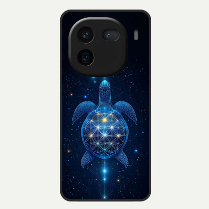  Crimson Blue Turtle Glass Case For iQOO 12 5G back cover – full design glossy printed glass finish