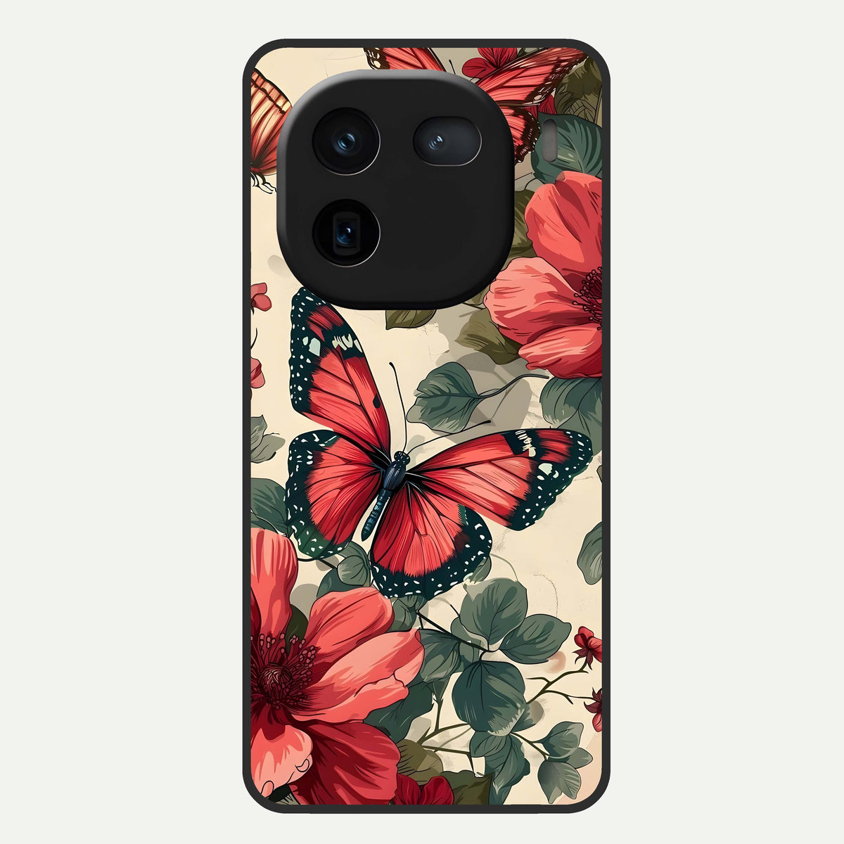  Crimson Butterfly Garden Glass Case For iQOO 12 5G back cover – full design glossy printed glass finish