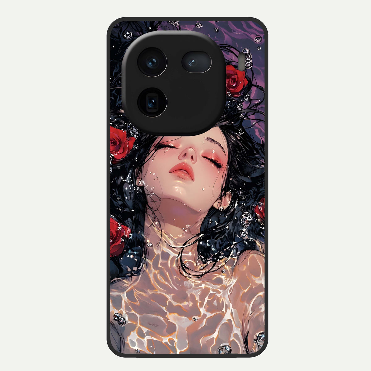  Crimson Rose Serenity Glass Case For iQOO 12 5G back cover – full design glossy printed glass finish