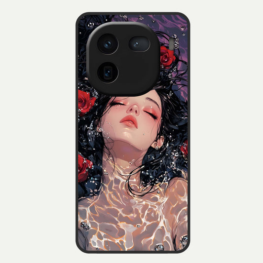  Crimson Rose Serenity Glass Case For iQOO 12 5G back cover – full design glossy printed glass finish