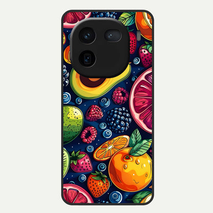  Cute Fruits Art Glass Case For iQOO 12 5G back cover – full design glossy printed glass finish