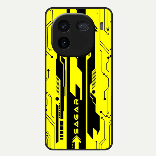  Electric Pulse CYBERPUNK Custom Name Glass Case For iQOO 12 5G back cover – full design glossy printed glass finish