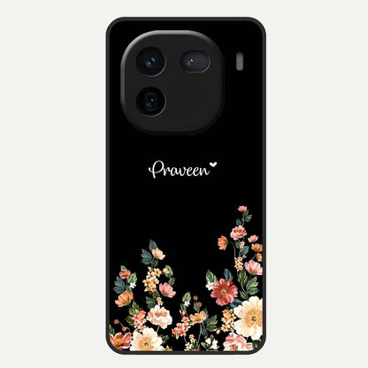 Floral Design Personalized Custom Name Glass Case For iQOO 12 5G back cover – full design glossy printed glass finish