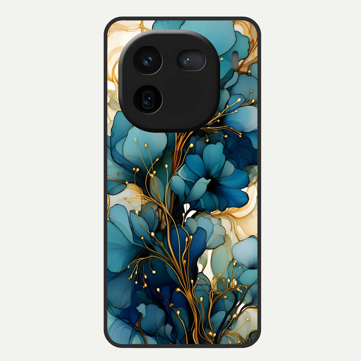  Golden Bloom Symphony Glass Case For iQOO 12 5G back cover – full design glossy printed glass finish