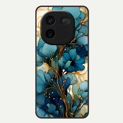  Golden Bloom Symphony Glass Case For iQOO 12 5G back cover – full design glossy printed glass finish