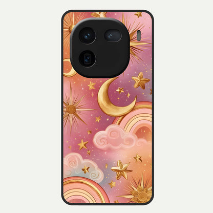  Golden Celestial Dreams Glass Case For iQOO 12 5G back cover – full design glossy printed glass finish