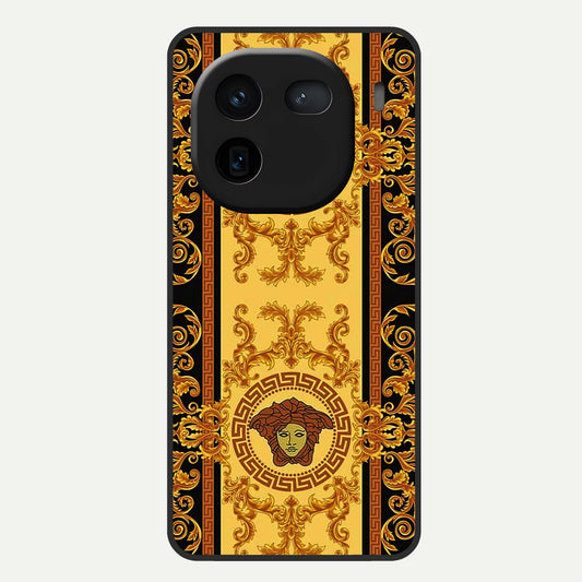  Golden Royal Heritage Glass Case For iQOO 12 5G back cover – full design glossy printed glass finish