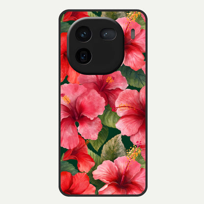  Hibiscus Pattern Glass Case For iQOO 12 5G back cover – full design glossy printed glass finish