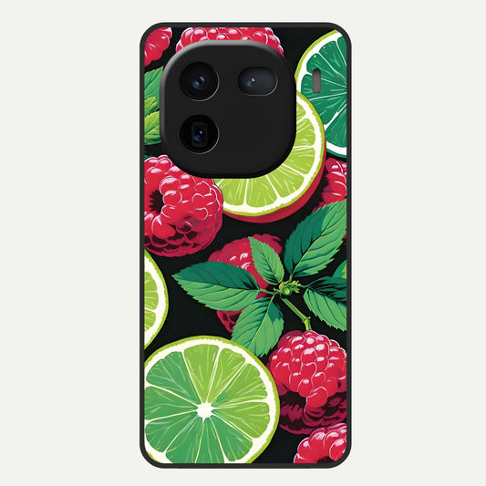  Lime and Raspberry Pattern Glass Case For iQOO 12 5G back cover – full design glossy printed glass finish
