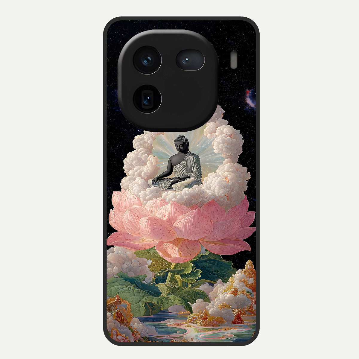  Lotus Divine Peace Glass Case For iQOO 12 5G back cover – full design glossy printed glass finish