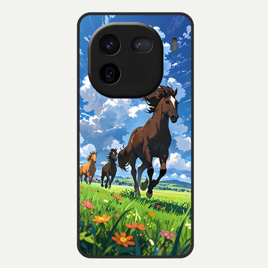  Majestic Horses Galloping Glass Case For iQOO 12 5G back cover – full design glossy printed glass finish