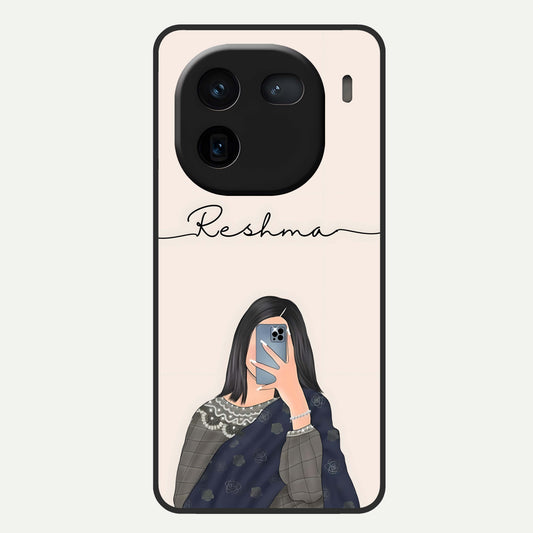  Mirror Mood Muse With Custom Name Glass Case For iQOO 12 5G back cover – full design glossy printed glass finish