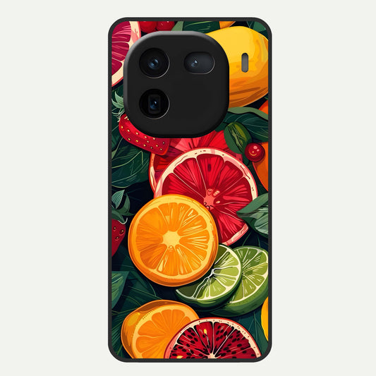  Multiple Fruits Glass Case For iQOO 12 5G back cover – full design glossy printed glass finish